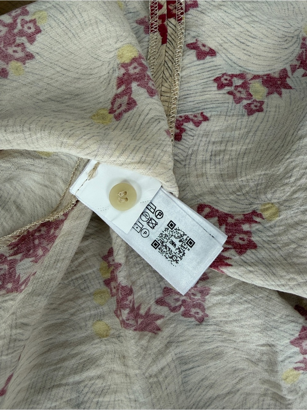 NWT Zara Floral Wrap Tie Blouse Top XS Beige Red Long Sleeve Linen Blend Boho - Picture 7 of 11